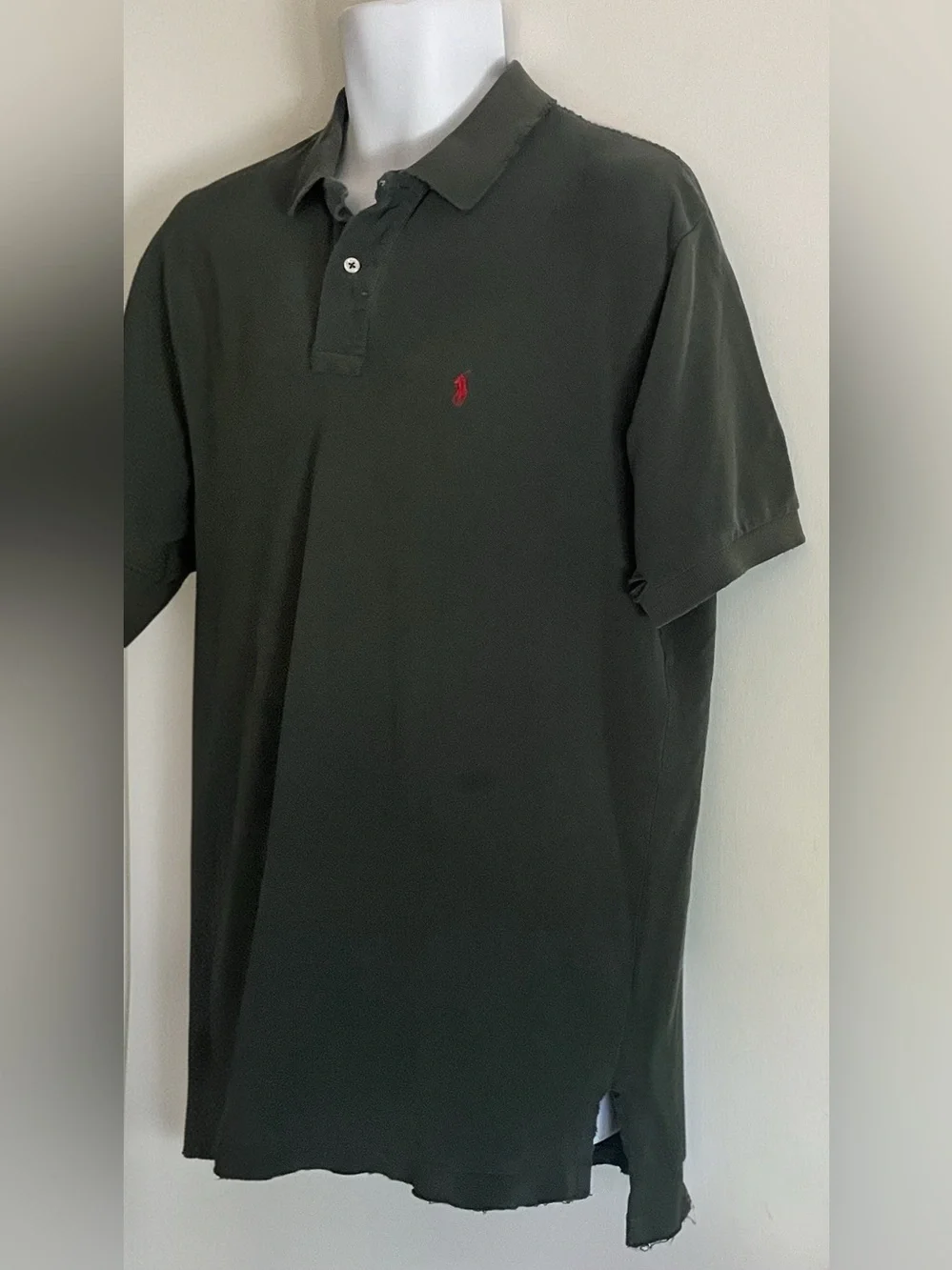 Distressed Ralph Lauren Dark Green Polo with Red Pony Embroidery